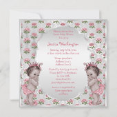 Twins Princess Rozen Silver Baby shower Kaart (Achterkant)