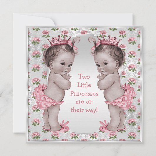 Twins Princess Rozen Silver Baby shower Kaart (Voorkant)