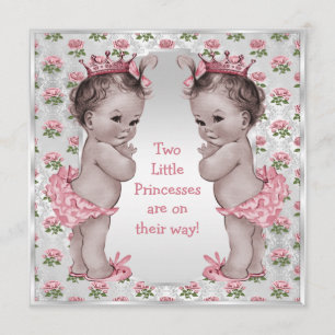 Twins  Princess Rozen Silver Baby shower Kaart