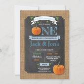 Twins Pumpkin 1st First One Birthday Party nodigt  Kaart (Voorkant)