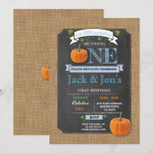 Twins Pumpkin 1st First One Birthday Party nodigt  Kaart (Voorkant / Achterkant)