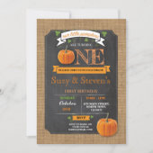 Twins Pumpkin 1st First One Birthday Party nodigt  Kaart (Voorkant)