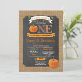 Twins Pumpkin 1st First One Birthday Party nodigt Kaart (Staand voorkant)