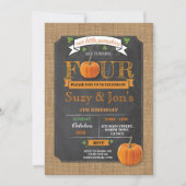 Twins Pumpkin 4TH 4 Vierde 4 Birthday Party Invite Kaart (Voorkant)