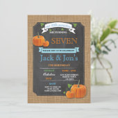 Twins Pumpkin Any Age Birthday Party Boy's Invite Kaart (Staand voorkant)