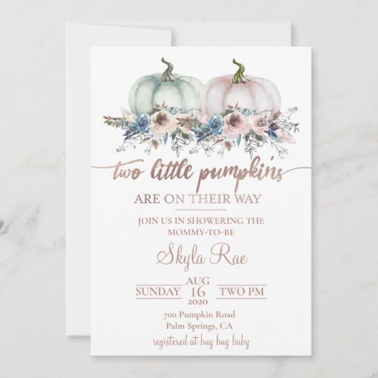 Twins Pumpkin Baby shower Invitation Kaart (Voorkant)