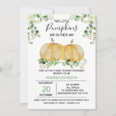 Twins Pumpkin Green Foliage Baby shower Invitation Kaart (Voorkant)