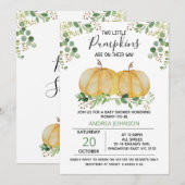 Twins Pumpkin Green Foliage Baby shower Invitation Kaart (Voorkant / Achterkant)