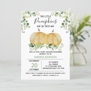 Twins Pumpkin Green Foliage Baby shower Invitation Kaart