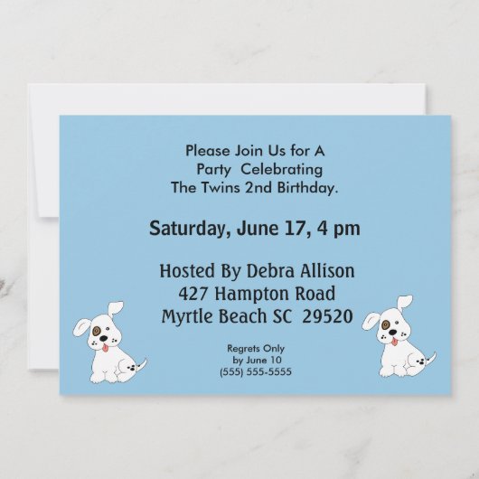 Twins (Puppies) Uitnodigingen voor verjaardagsfees (Achterkant)