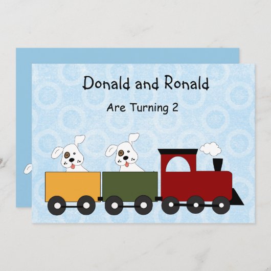 Twins (Puppies) Uitnodigingen voor verjaardagsfees (Voorkant / Achterkant)