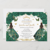 Twins Quinceañera Prinsessen Emerald Green Floral Kaart (Voorkant)