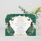 Twins Quinceañera Prinsessen Emerald Green Floral Kaart (Staand voorkant)