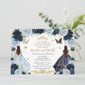 Twins Quinceañera Prinsessen Navy Baby Blauw Bloem Kaart (Staand voorkant)