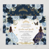 Twins Quinceañera Prinsessen Navy Baby Blauw Bloem Kaart (Voorkant / Achterkant)