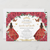 Twins Quinceañera Prinsessen Rode Rozen Bloemrijk Kaart (Voorkant)