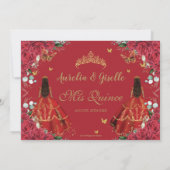 Twins Quinceañera Prinsessen Rode Rozen Bloemrijk Kaart (Achterkant)