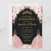 Twins Quinceañera Soft Blush Bloemen Rozen Kaart (Voorkant)