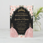 Twins Quinceañera Soft Blush Bloemen Rozen Kaart (Staand voorkant)
