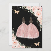 Twins Quinceañera Soft Blush Bloemen Rozen Kaart (Achterkant)