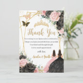 Twins Quinceañera Sweet 16 Zwart Roze Bloemen Bedankkaart (Staand voorkant)