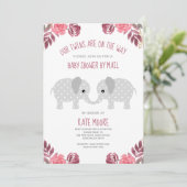 Twins Red Floral Elephant Baby shower by Mail Kaart (Staand voorkant)