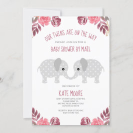 Twins Red Floral Elephant Baby shower by Mail Kaart