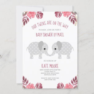 Twins Red Floral Elephant Baby shower by Mail Kaart