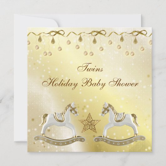Twins Rocking Horses Neutral Kerstmis Baby shower Kaart (Voorkant)