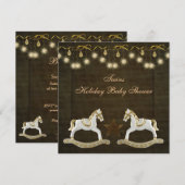 Twins Rocking Horses Neutral Kerstmis Baby shower Kaart (Voorkant / Achterkant)