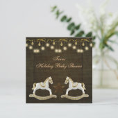 Twins Rocking Horses Neutral Kerstmis Baby shower Kaart (Staand voorkant)