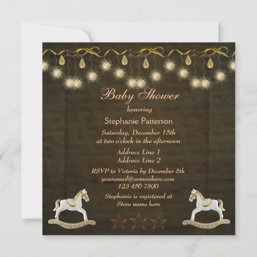 Twins Rocking Horses Neutral Kerstmis Baby shower Kaart (Achterkant)