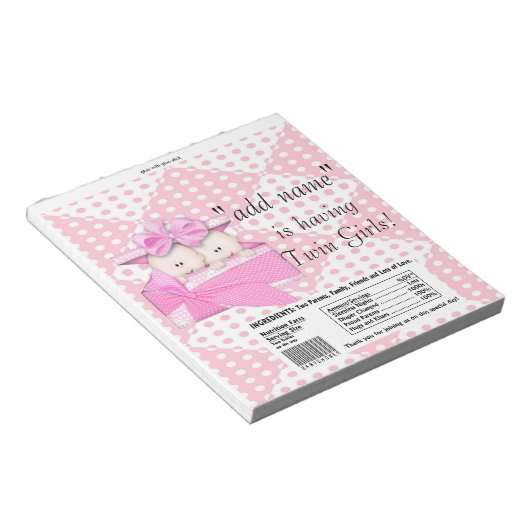 Twins roze Baby shower Snoep Bar-verloopventielen Notitieblok (Schuin)