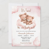 Twins Roze Beer Baby shower Uitnodiging (Voorkant)