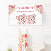 Twins roze Beren Floral Custom Baby shower Spandoek (Insitu)