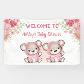 Twins roze Beren Floral Custom Baby shower Spandoek (Horizontaal)
