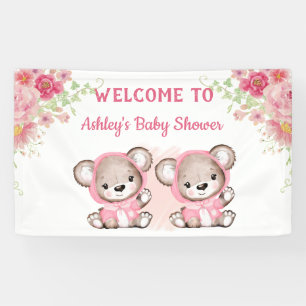Twins roze Beren Floral Custom Baby shower Spandoek