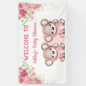 Twins roze Beren Floral Custom Baby shower Spandoek (Verticaal)