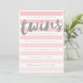 Twins roze Striped Baby shower Invitation Kaart (Staand voorkant)