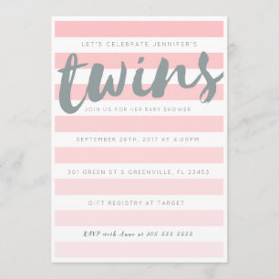 Twins roze Striped Baby shower Invitation Kaart