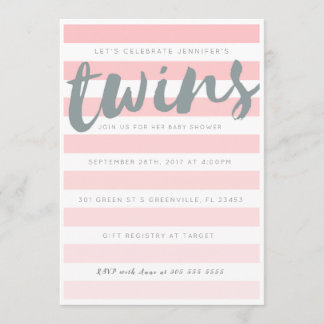 Twins roze Striped Baby shower Invitation Kaart