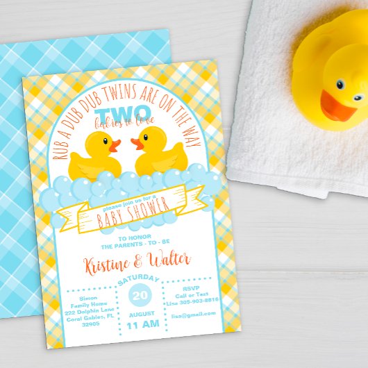 Twins Rubber Duck Baby shower Uitnodiging – Geslac