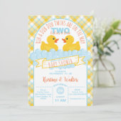 Twins Rubber Duck Baby shower Uitnodiging – Geslac (Staand voorkant)