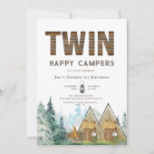 Twins Rustic One Happy Camper Birthday Uitnodiging (Voorkant)
