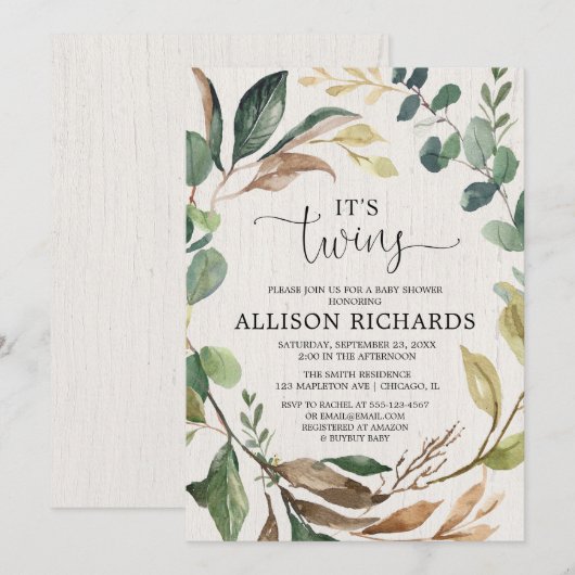 Twins rustiek baby shower genderneutraal herfst bl kaart (Voorkant / Achterkant)