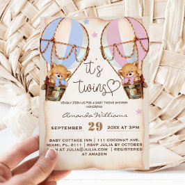 Twins rustiek Beer jongen & meisje roze blauw Baby Kaart