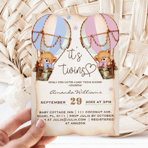 Twins rustiek Beer jongen & meisje roze blauw Baby Kaart