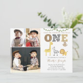 Twins Safari 1st Birthday Party, Multiple Photos Kaart (Staand voorkant)