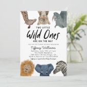 Twins Safari Baby shower Two Little Wild Ones Kaart (Staand voorkant)