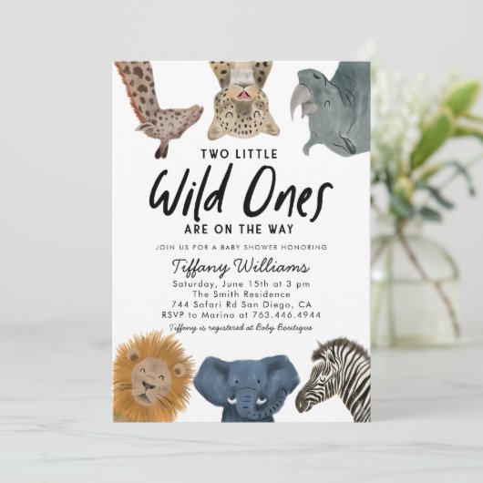 Twins Safari Baby shower Two Little Wild Ones Kaart (Staand voorkant)